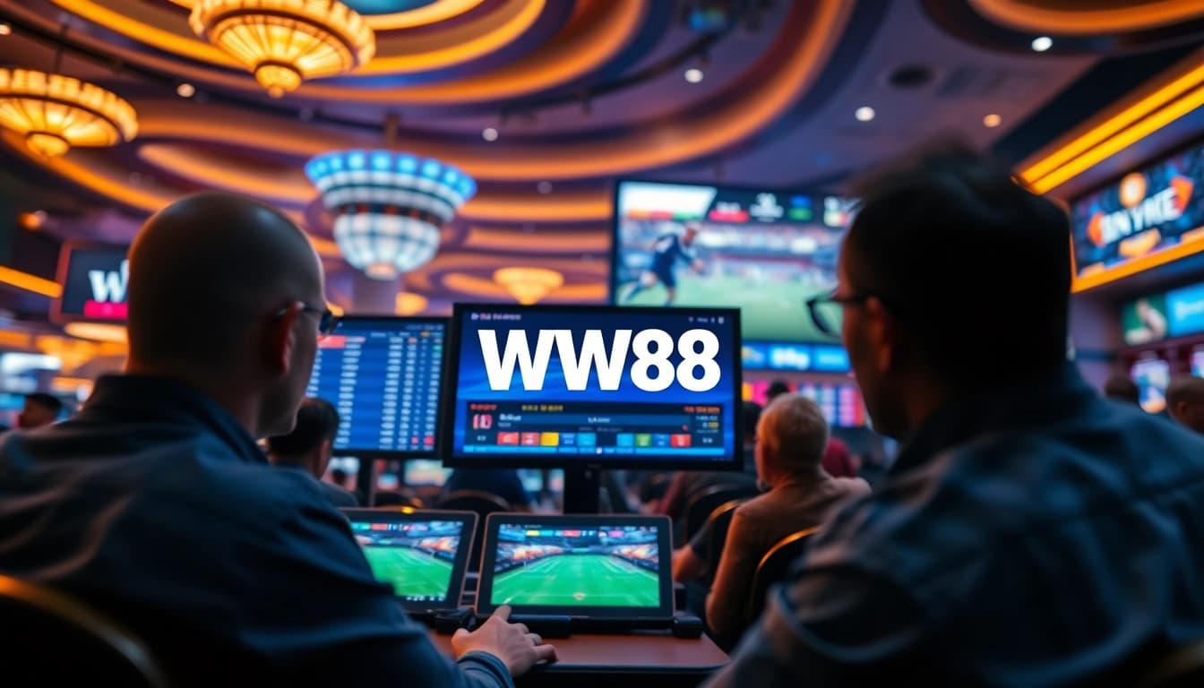 Dynamic betting scene highlighting Link vào WW88 in a vibrant casino setting.