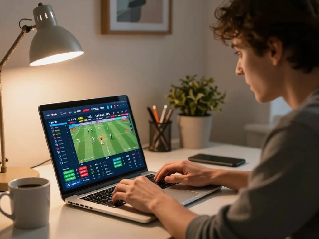 KQBD sports betting with live football odds displayed on a laptop, creating an engaging atmosphere for gamblers.