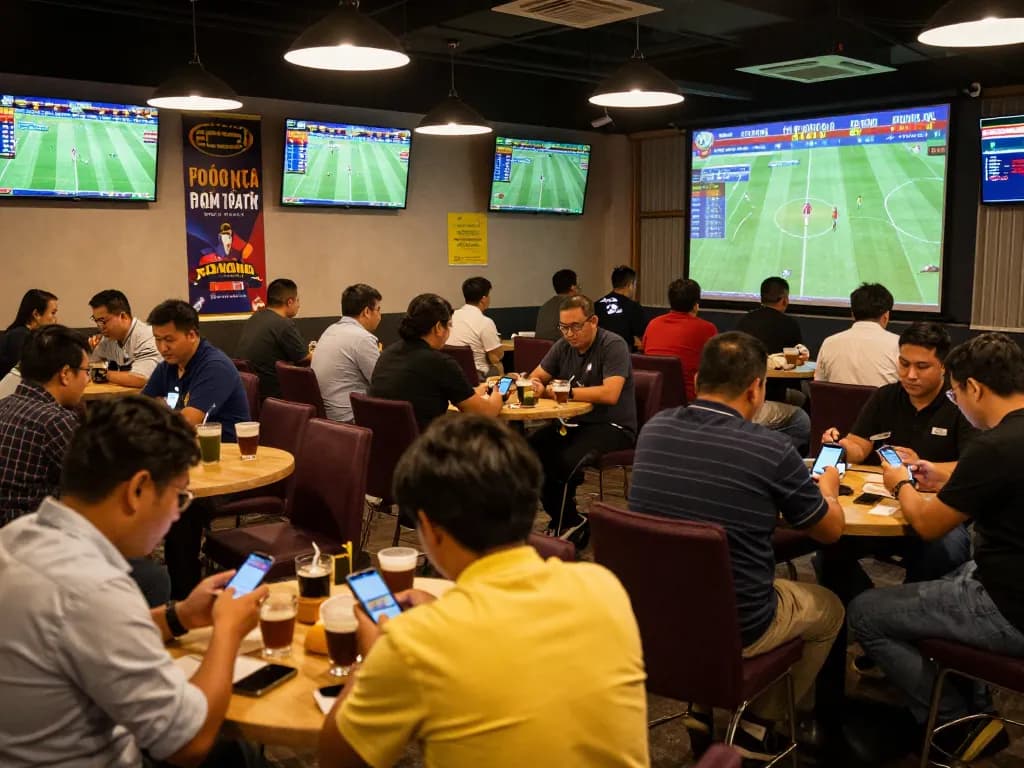 Betting on kèo bóng đá hôm nay with enthusiastic patrons in sports lounge