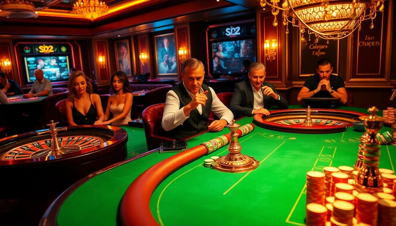 Players enjoying thrilling games at B52club casino, highlighting vibrant tables and chips.