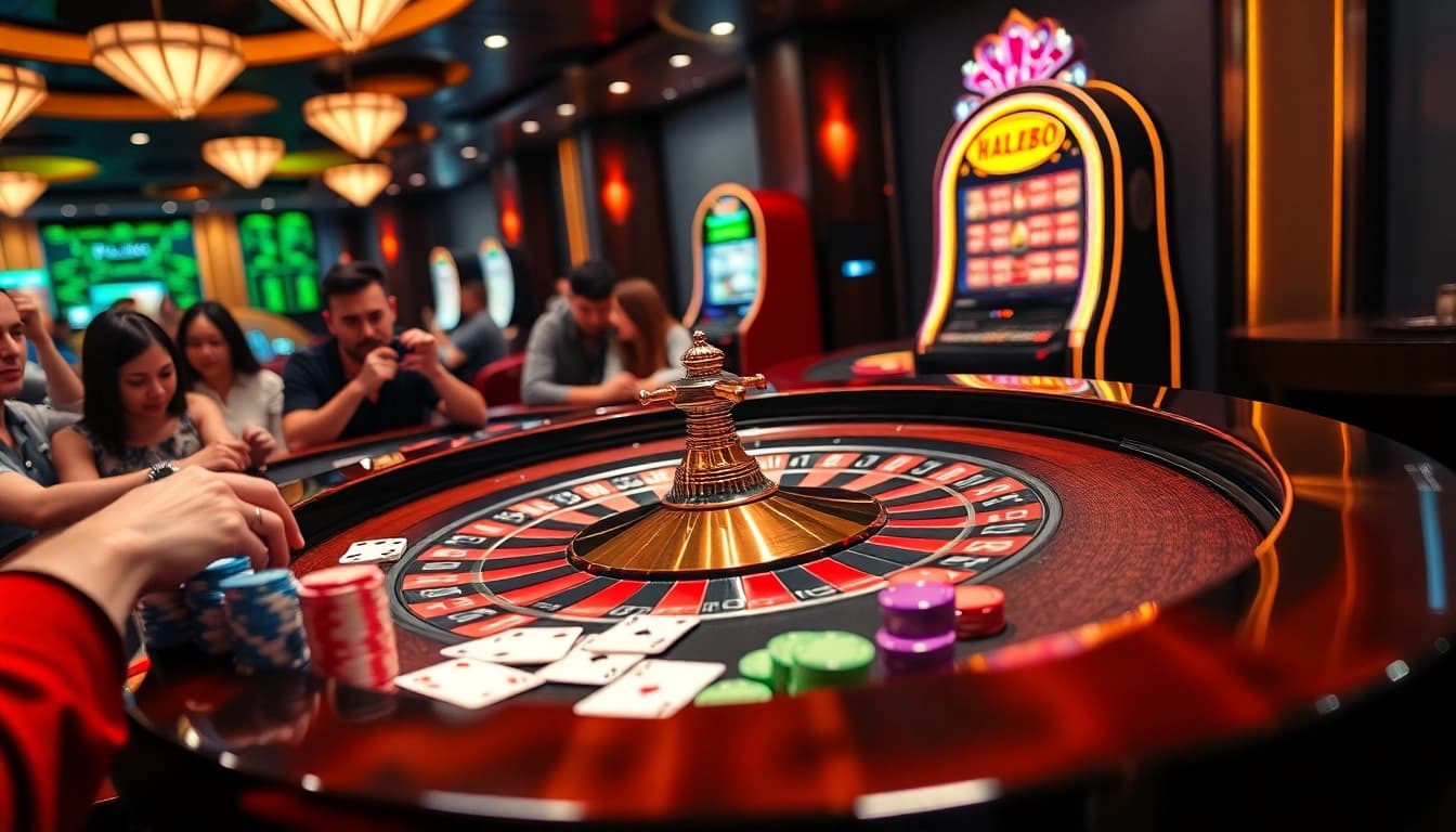 Experience the thrill of casino gaming with hay88's vibrant roulette table and exciting atmosphere.