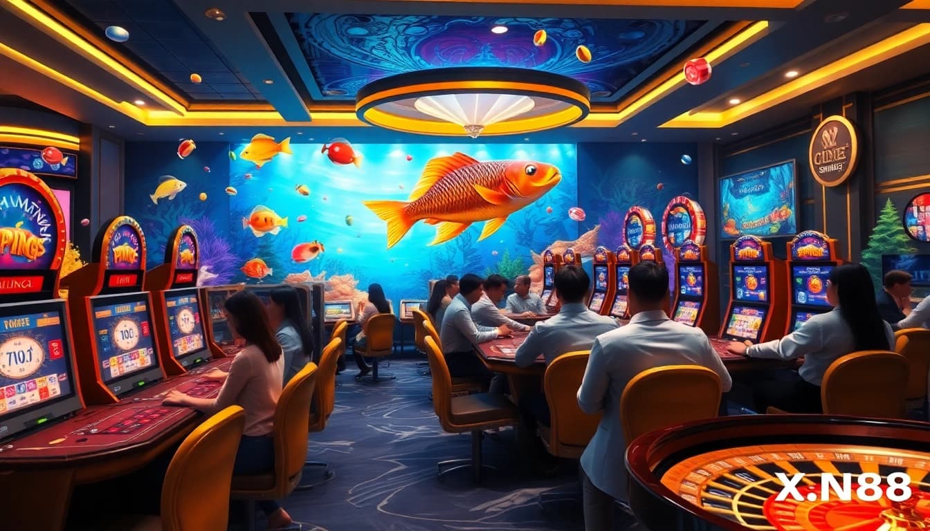 Bắn cá xn88 game interface showcasing players engaged in thrilling underwater gameplay.