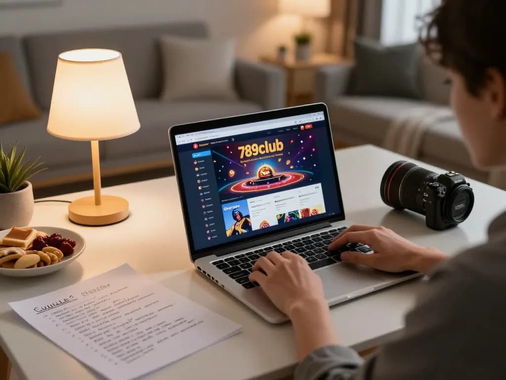 Engaged player testing strategies at 789club casino in a cozy home setup.