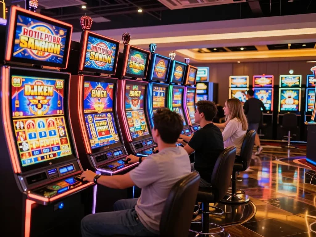 Exciting Tempo123 Slot gameplay with players celebrating wins in a lively casino atmosphere.