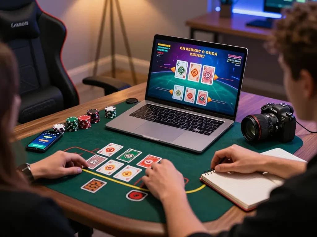 Engaged player enjoying blackjack on laptop at home, showcasing 79KING live dealer gaming