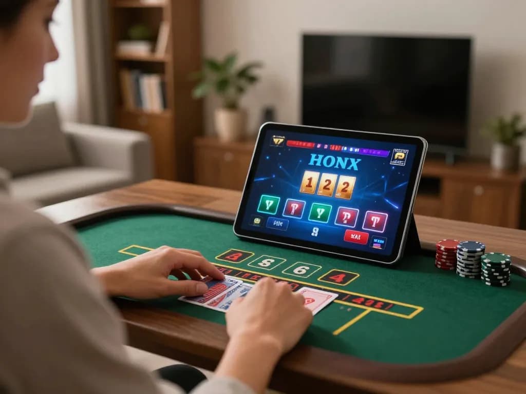 Engaging in a strategic blackjack game on ww88 app with a modern home setup.