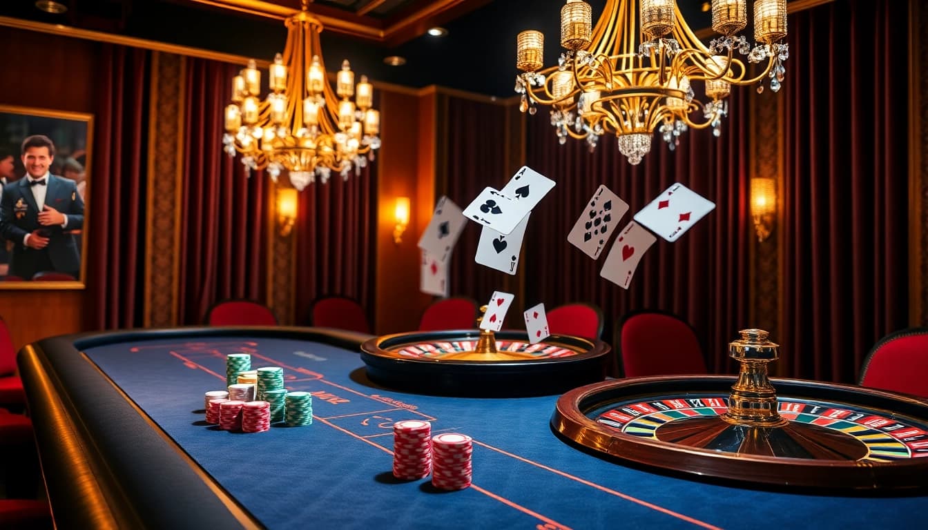 Experience SX88 excitement at a luxurious casino with vibrant poker tables and roulette wheels.