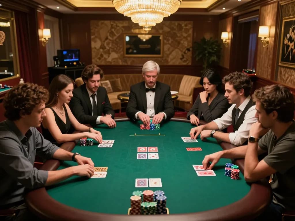 Players strategizing in a high-stakes poker game at cm 88's luxurious casino atmosphere