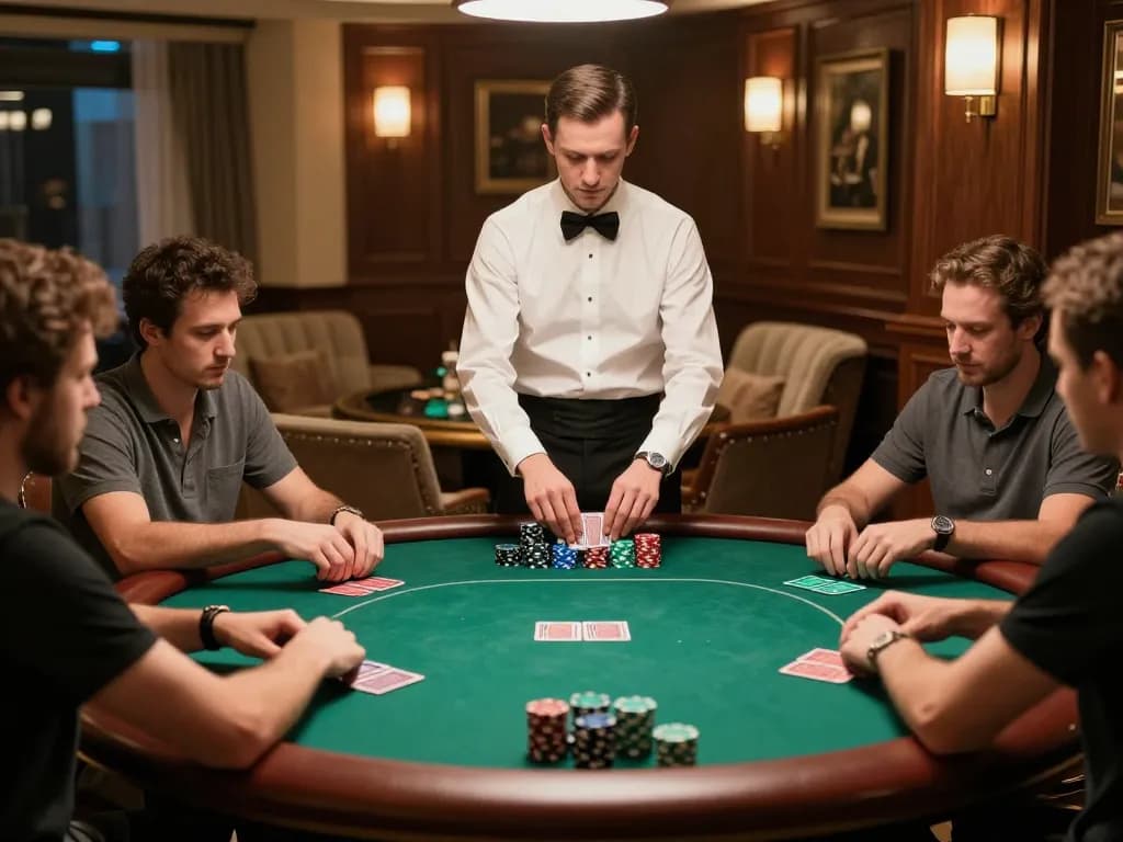 FLY88 players engaged in an intense poker game in a luxurious private setting.