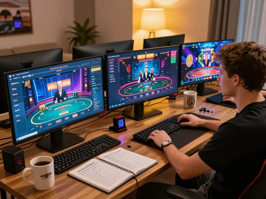 Player engaging with 68win.com in a lively home gaming setup, showcasing strategic betting.