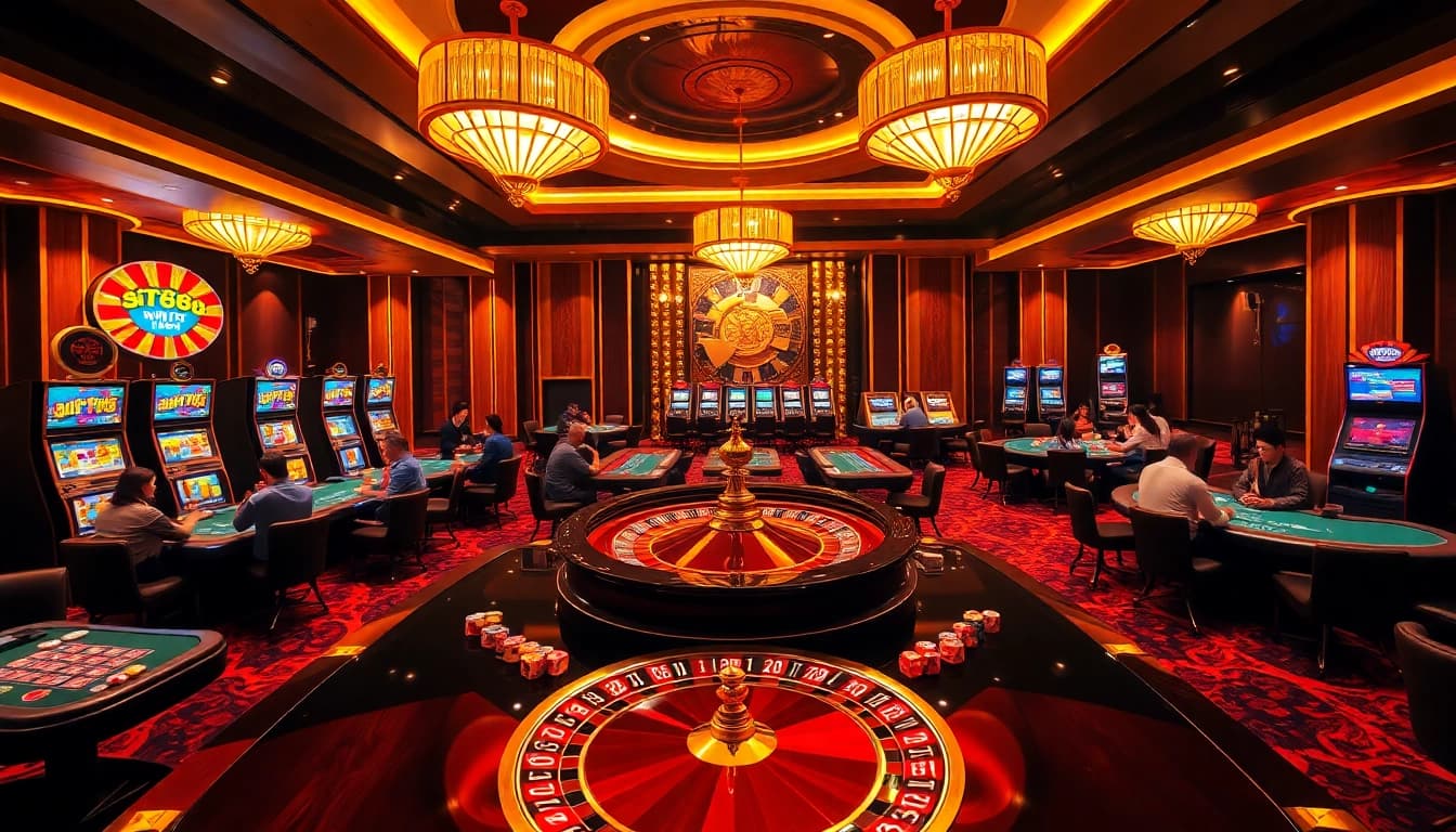 Experience the thrill of gambling at NK88 with vibrant casino tables and high-stakes action.