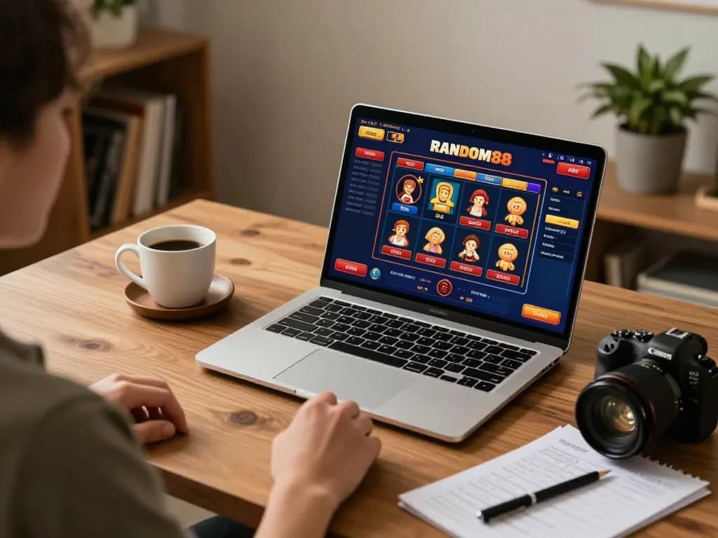 Pengalaman bermain game online yang menarik dengan RANDOM88 ditampilkan di laptop selama sesi santai di rumah.