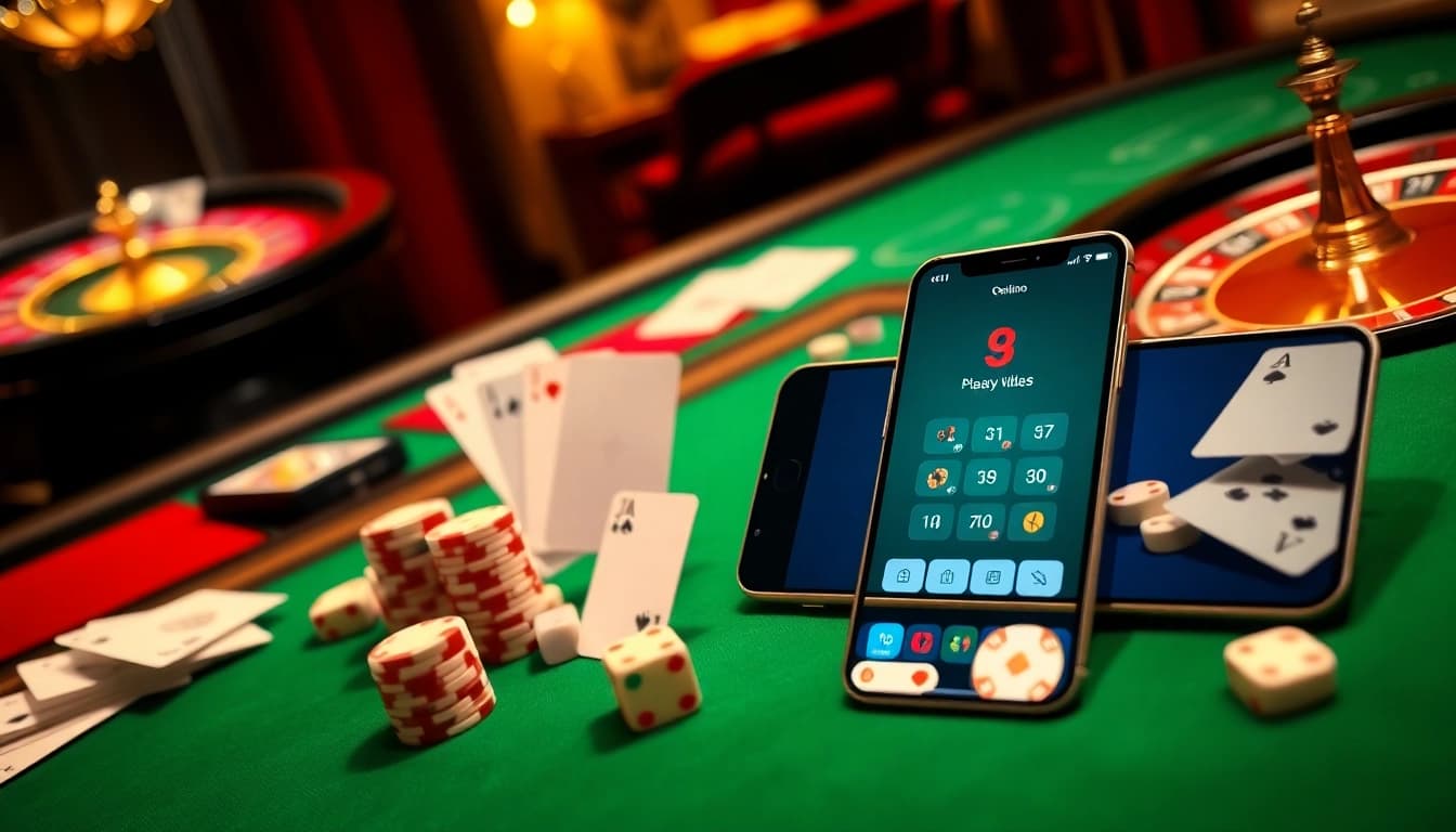 The s8 app interface displayed against a luxurious casino backdrop with poker chips and playing cards.