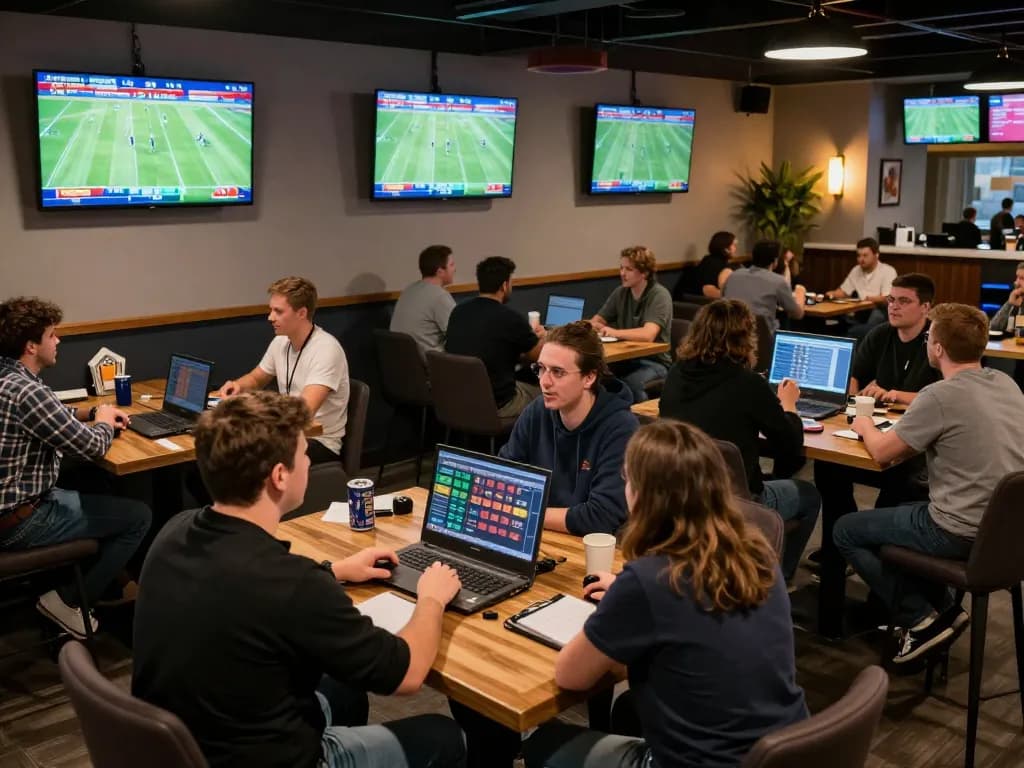 Cakhia fans engaging in live sports betting while reviewing strategies in an exciting lounge