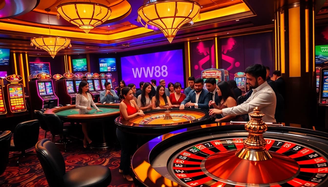 Gamble responsibly with Link vào WW88 in an exciting casino environment featuring roulette and poker action.