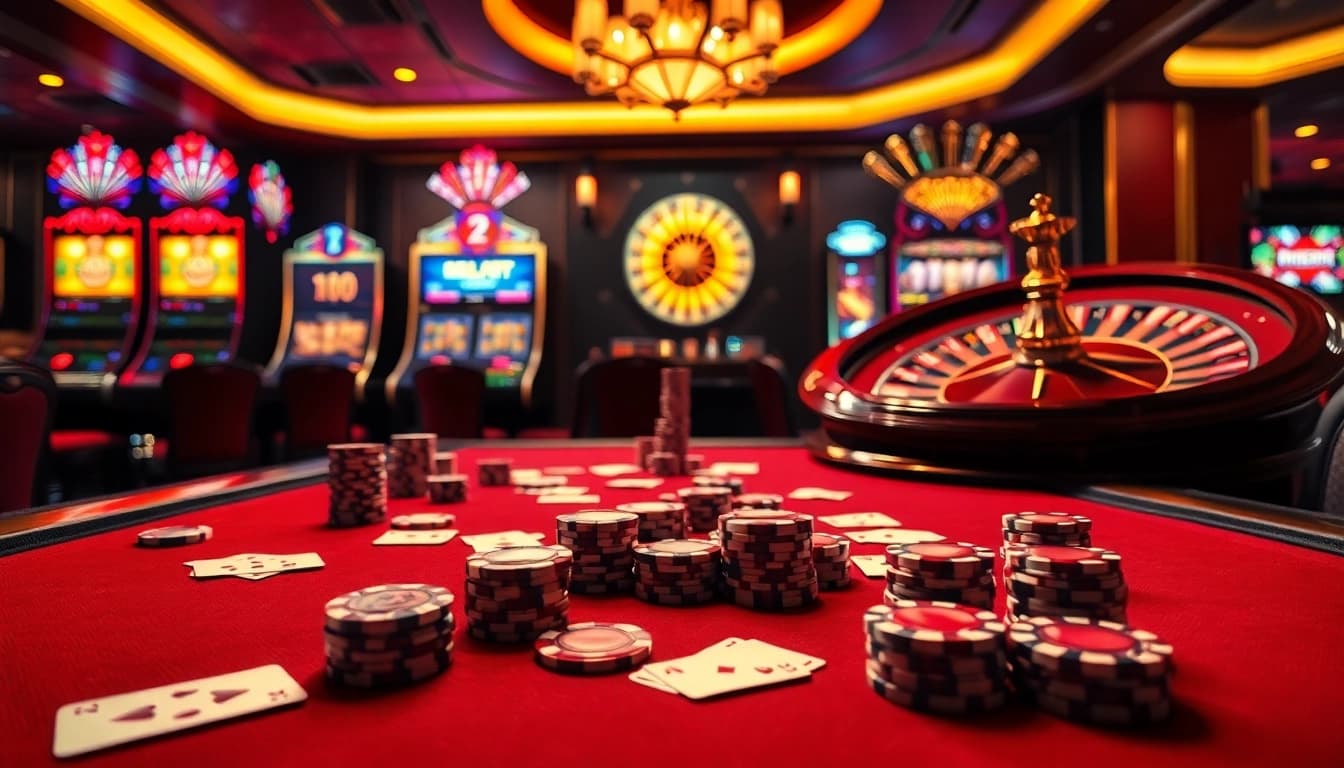 Catch the thrill of winning at https://68vip.co/ with a vibrant casino scene featuring poker, slots, and roulette.