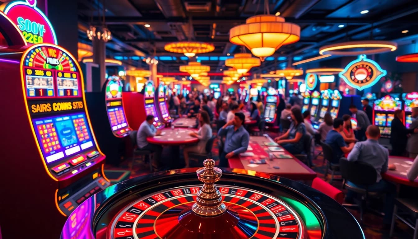 Arus hoki menarik perhatian dalam suasana kasino yang hidup dengan permainan slot dan roulette.
