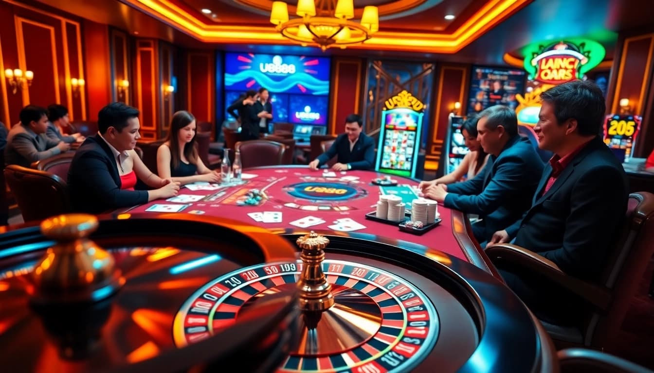 Exciting gambling scene showcasing U888 casino with vibrant tables and dynamic games.