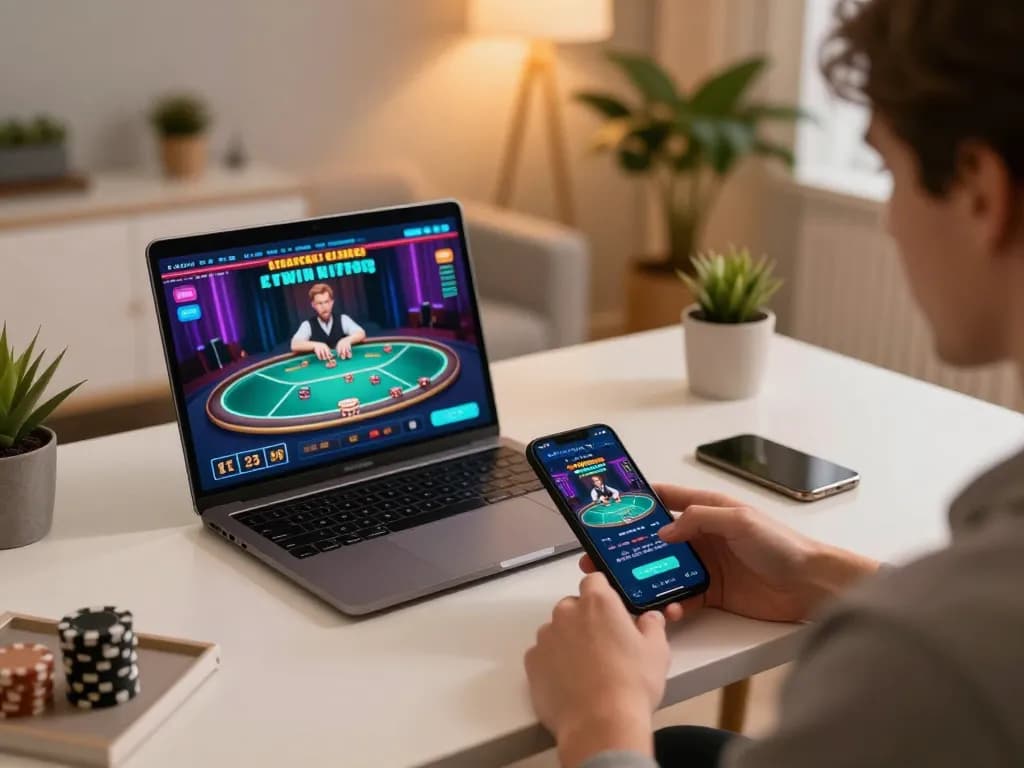 Engaging with a casino app at home for online betting on https://casino555win.com/ in a modern setup.