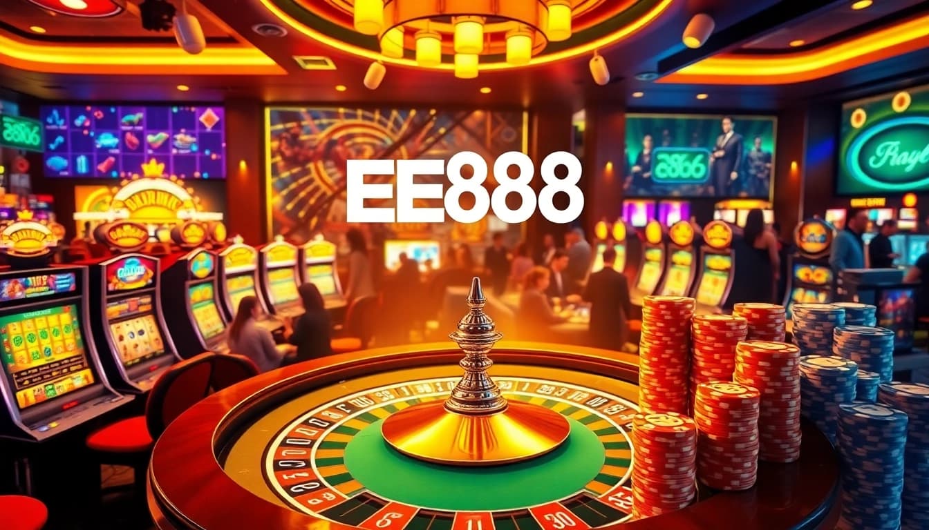 EE88 players enjoying a thrilling roulette game with colorful casino elements.