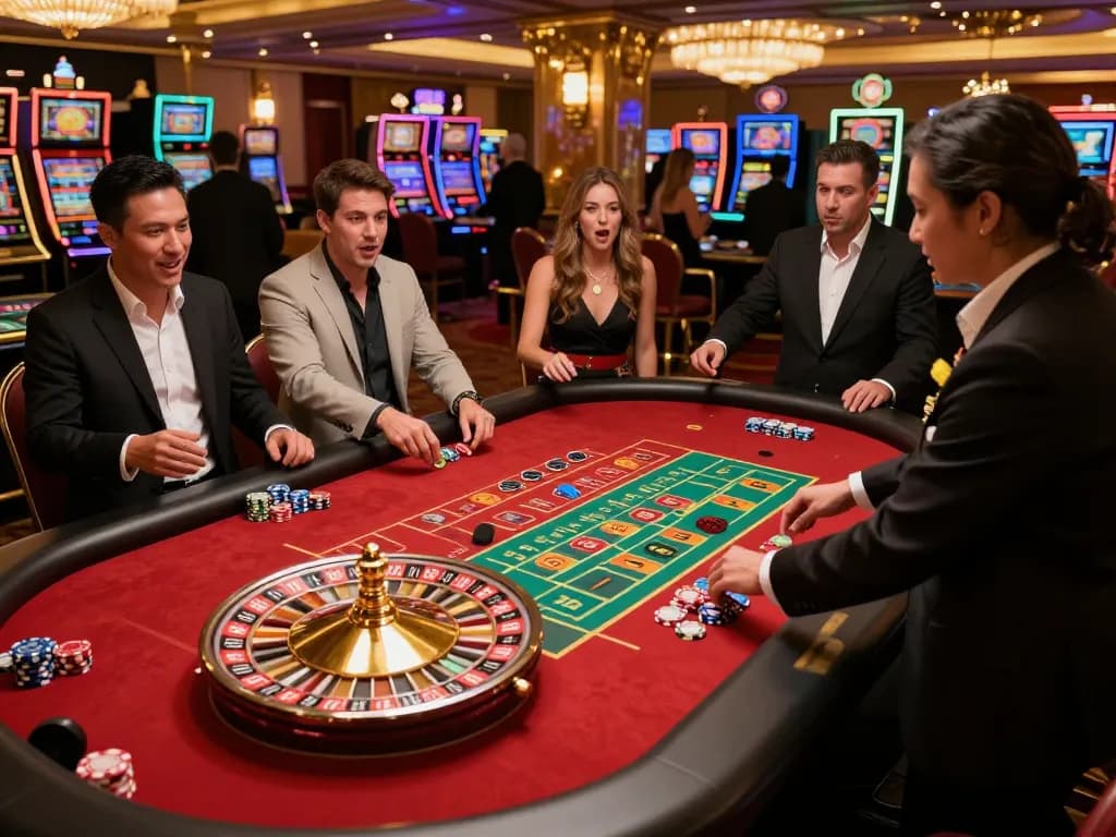 Exciting roulette moment showcasing players betting on Sun win at a glamorous casino table.