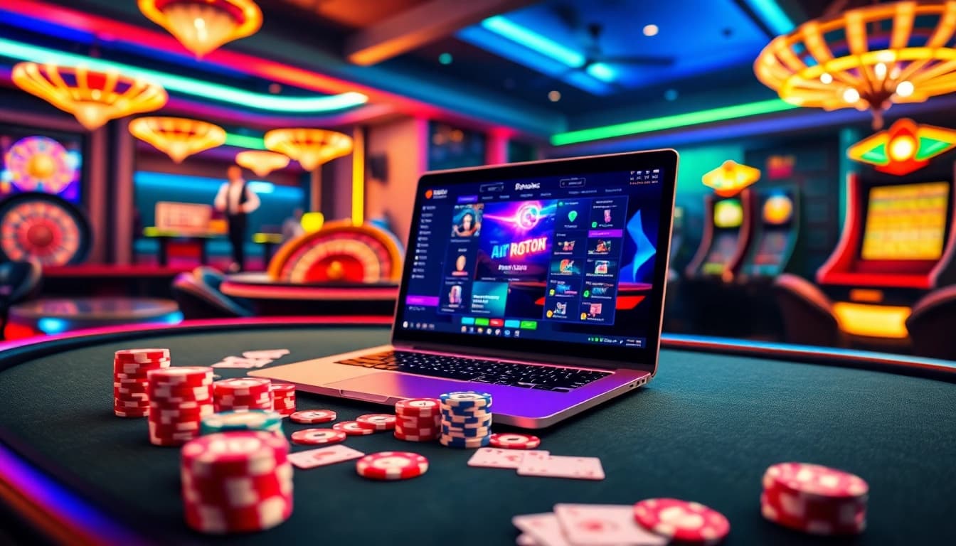 Experience the thrill of online gambling at https://rr88c.org/ with a vibrant casino scene featuring poker chips and roulette.