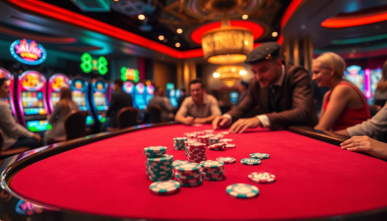 Players strategize at a poker table in the exciting atmosphere of 88xx com casino.