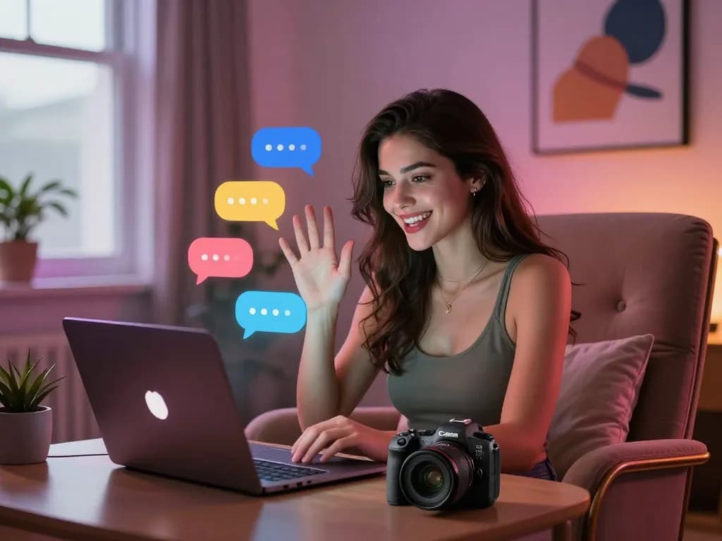 Engaging 18+ AI chat scene with vibrant neon lights and interactive digital character