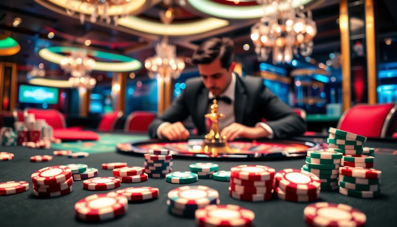 Engaging scene of players betting at a roulette table highlighting FB68's vibrant casino experience.