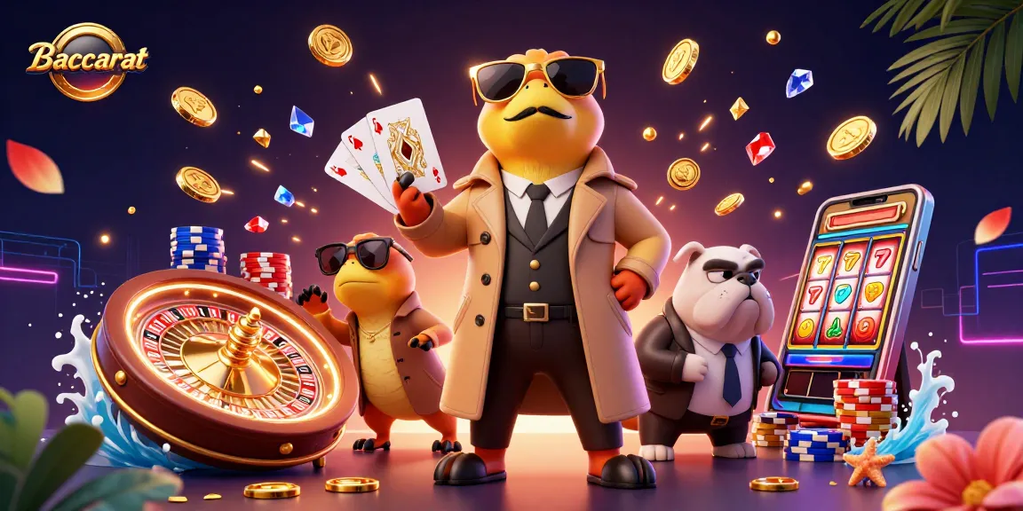 Baccarat gameplay with three raptors arriving at a VIP casino lounge, combined with sparkling gems and casino elements.