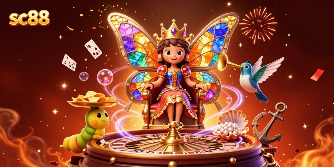 Engage with the vibrant world of sc88 as the butterfly queen presides over lively casino games.
