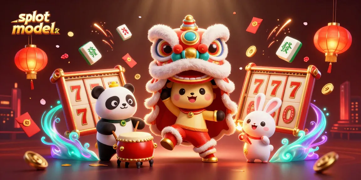 Engage with slot modal 5k in vibrant 3D illustration featuring festive characters and casino elements.