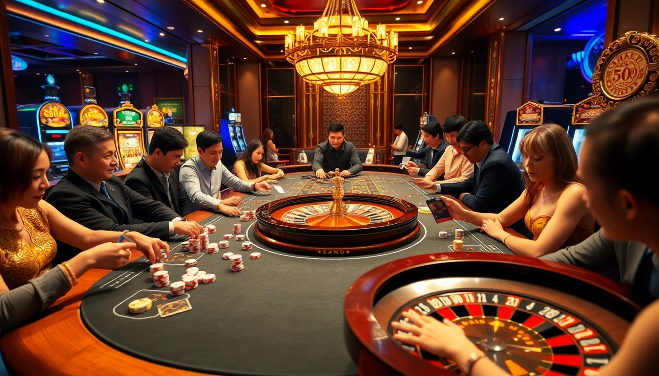 Exciting moment at 68 game bài casino with players betting chips and rolling dice.