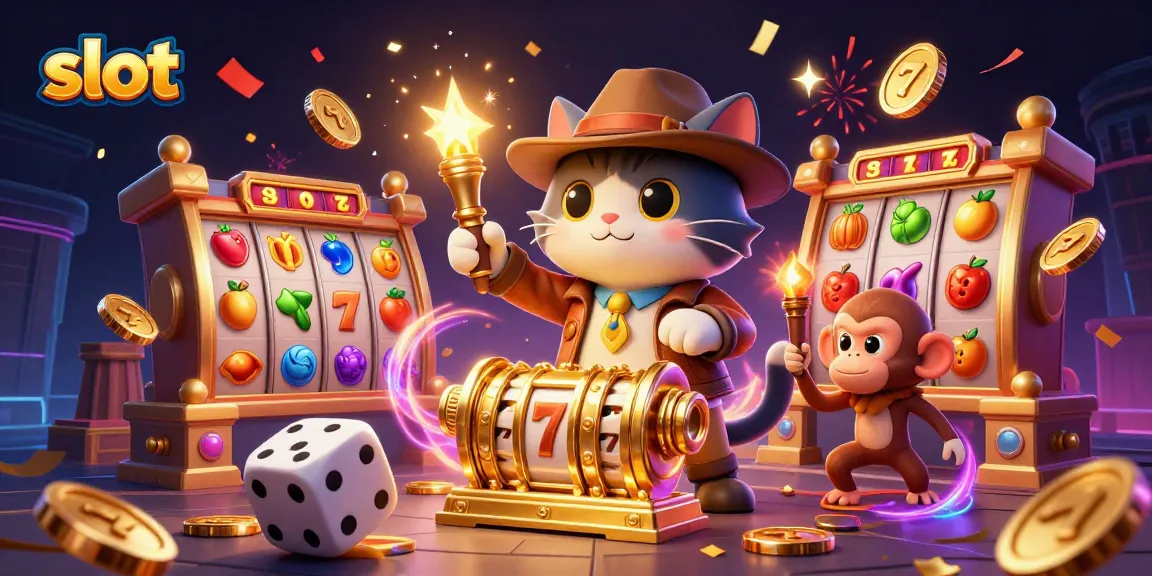 Spin the slot with vibrant visuals featuring a cat explorer and dynamic casino elements.