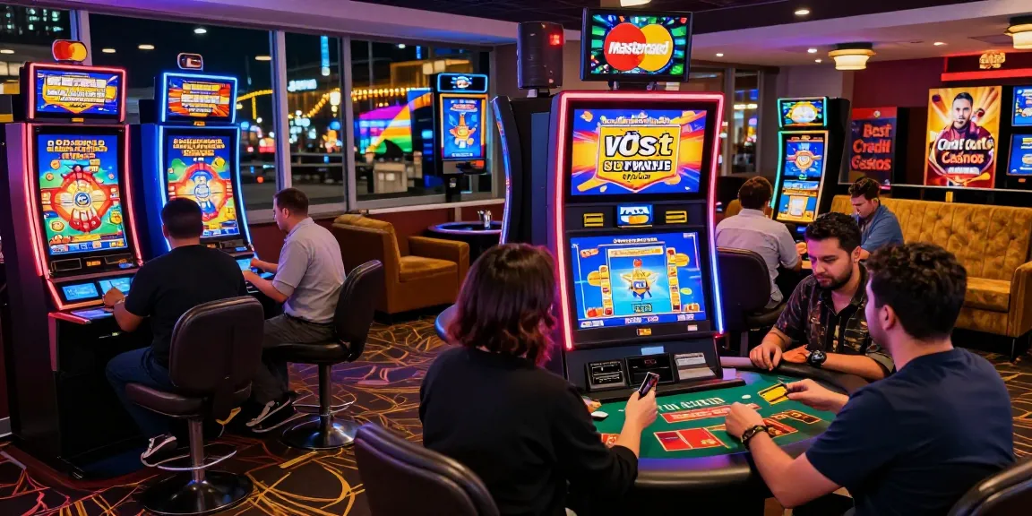 Players enjoying various games at credit card casinos, highlighting Mastercard deposits at https://being-there.org.uk with vibrant lighting and engaging atmosphere.