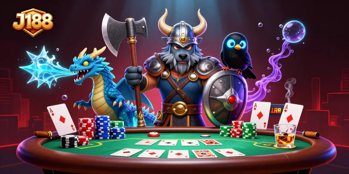 Play J188 and win big with immersive poker action featuring legendary characters and vibrant casino elements.