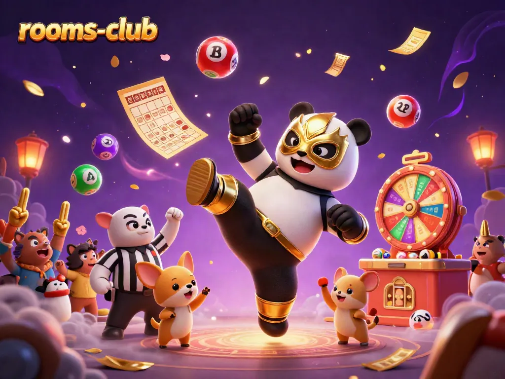 Menghadirkan suasana menyenangkan di platform rooms-club dengan panda bergulat melawan chihuahua sambil dikelilingi bola lotere berwarna dan efek hujan uang.