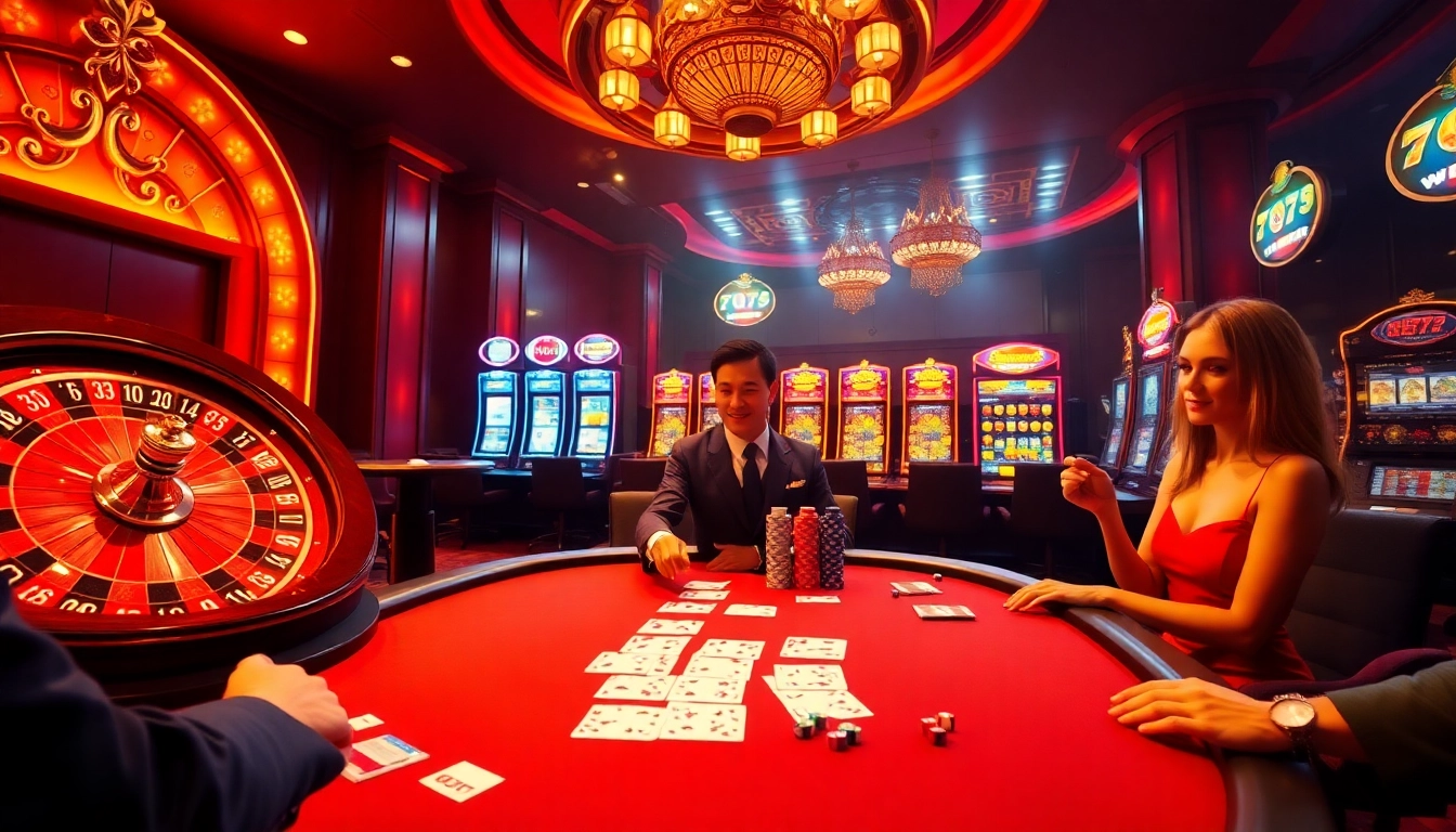 Experience thrilling table games and slot machines at fun79 casino environment.