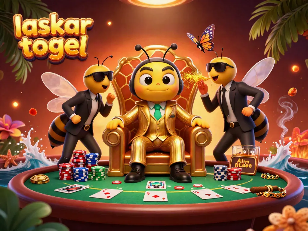 Laskar togel reveals a vibrant poker scene with a bumblebee mob boss and colorful chips.