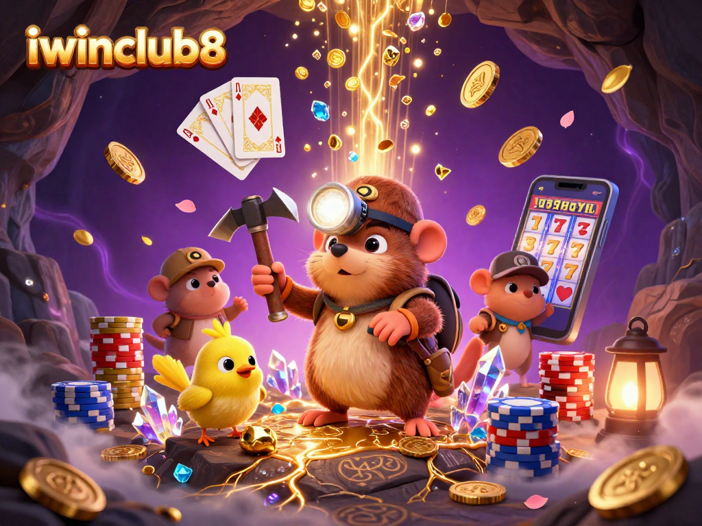 Spin the 3D slots at iwinclub8 with treasure hunter mole and vivid gems flying around.