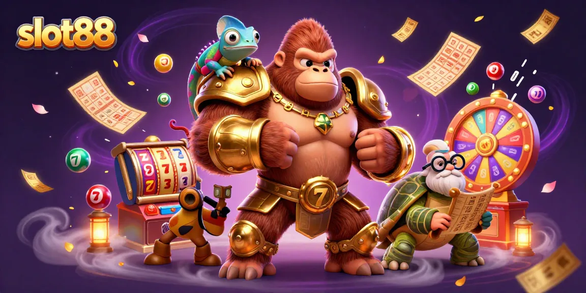 Pemainan slot88 yang menyenangkan dengan karakter gorila dan bahan slot menarik lainnya.