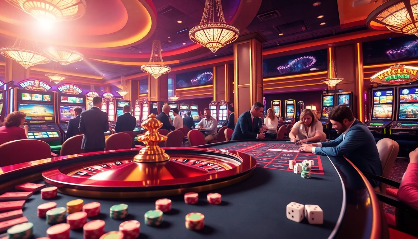 Hitclub features an upscale casino environment with players engaged at poker tables and a vibrant roulette wheel.