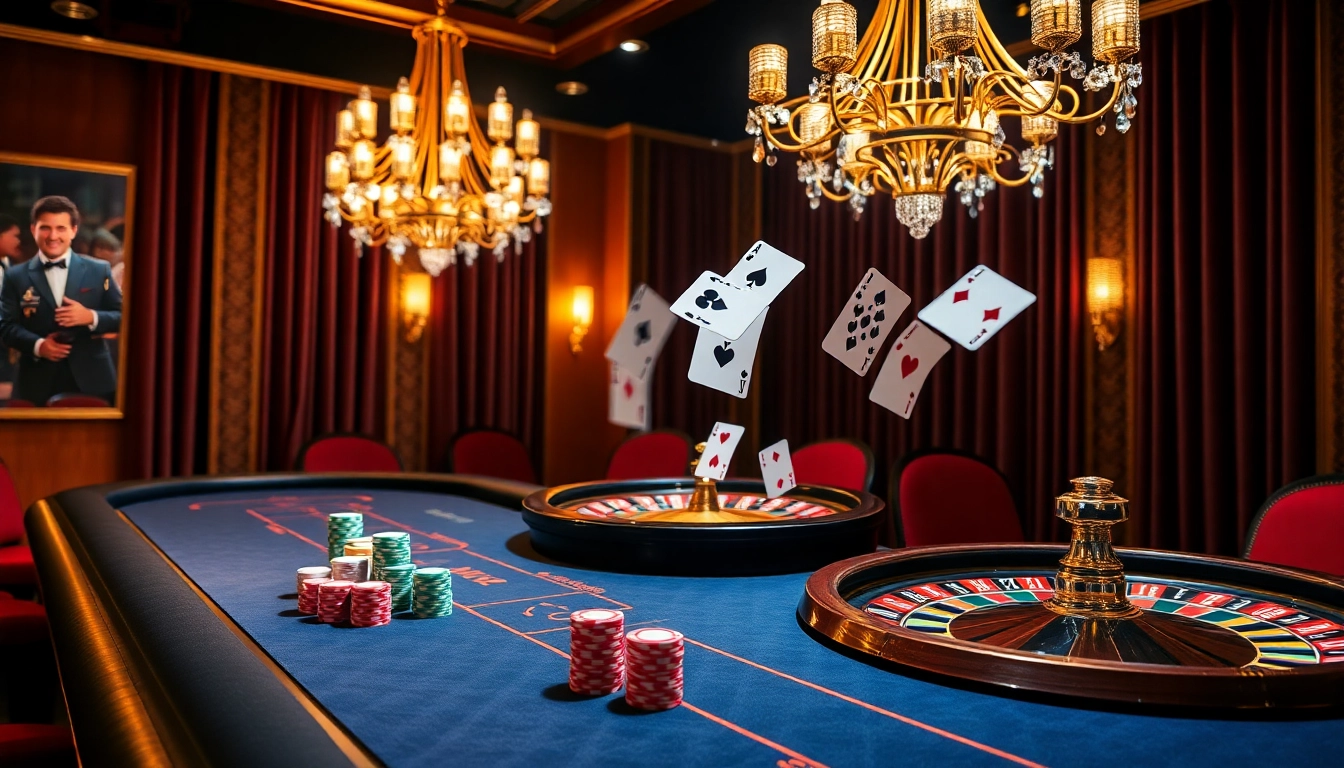 Experience SX88 excitement at a luxurious casino with vibrant poker tables and roulette wheels.