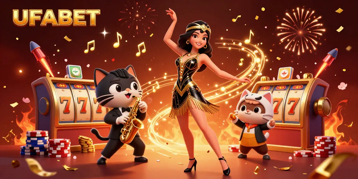 Betting on big wins with UFABET, vibrant 3D casino illustration of dynamic characters and game elements.