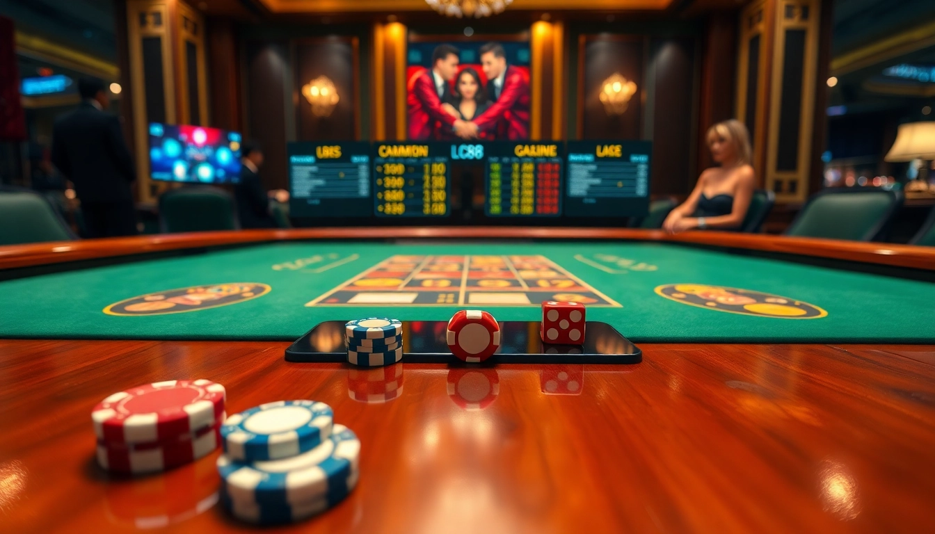 Experience the thrill of lc88 gaming with vibrant casino tables and elegant poker setups.