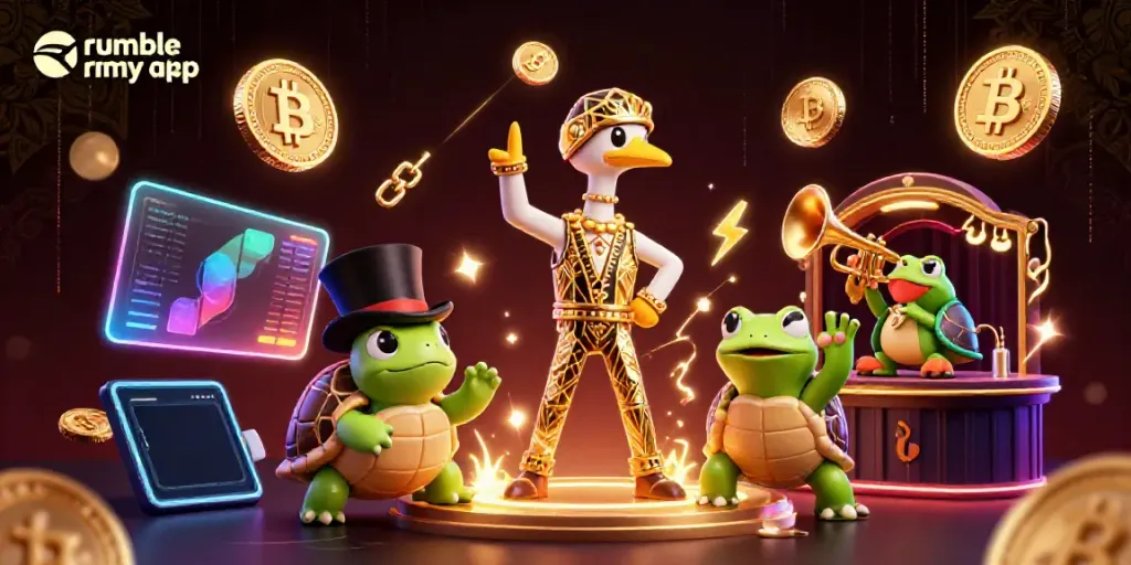 Play Rumble Rummy Apk with excitement in a vibrant 3D casino scene full of fun gaming elements.