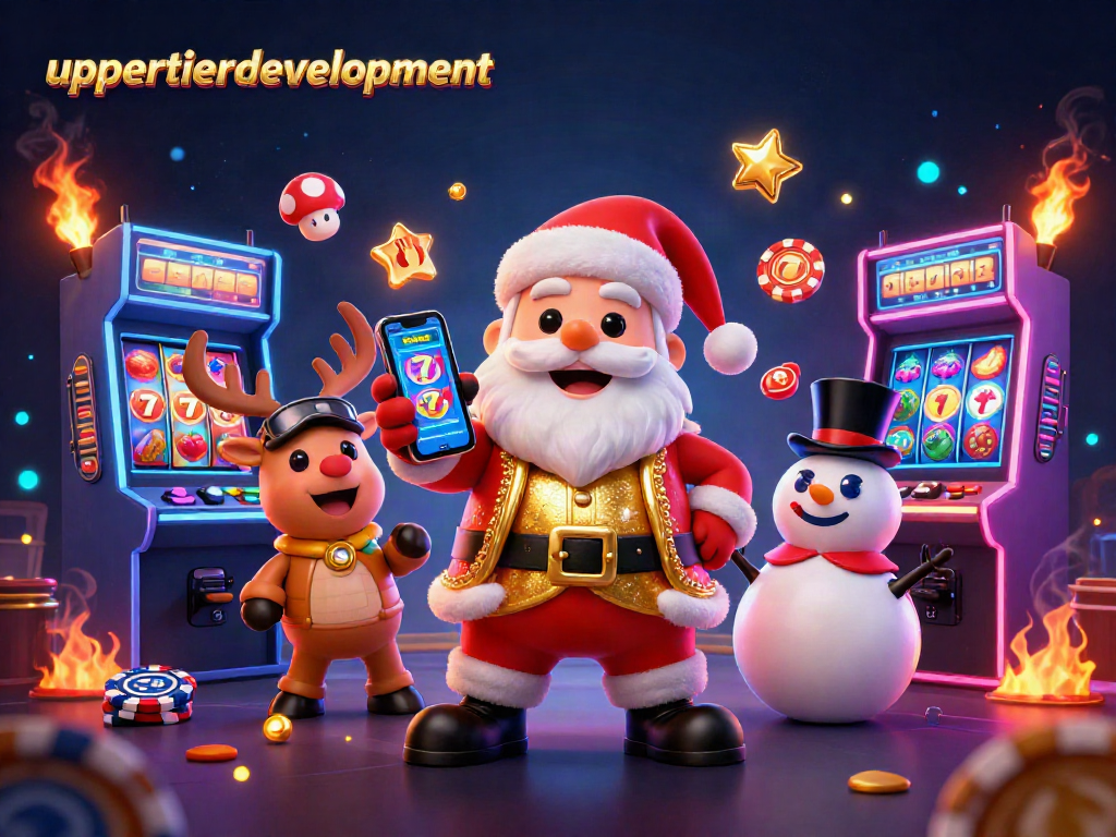 Gambarkan suasana gembira di uppertierdevelopment dengan Santa Claus dan rekan-rekan di kasino.
