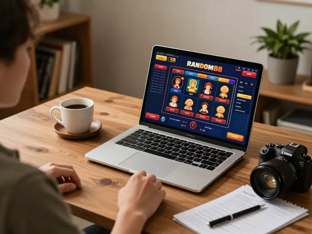 Pengalaman bermain game online yang menarik dengan RANDOM88 ditampilkan di laptop selama sesi santai di rumah.