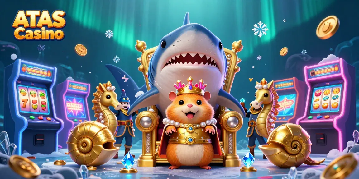 Experience the excitement at ATAS Casino with a vivid 3D scene featuring a hamster king and vibrant gaming elements.