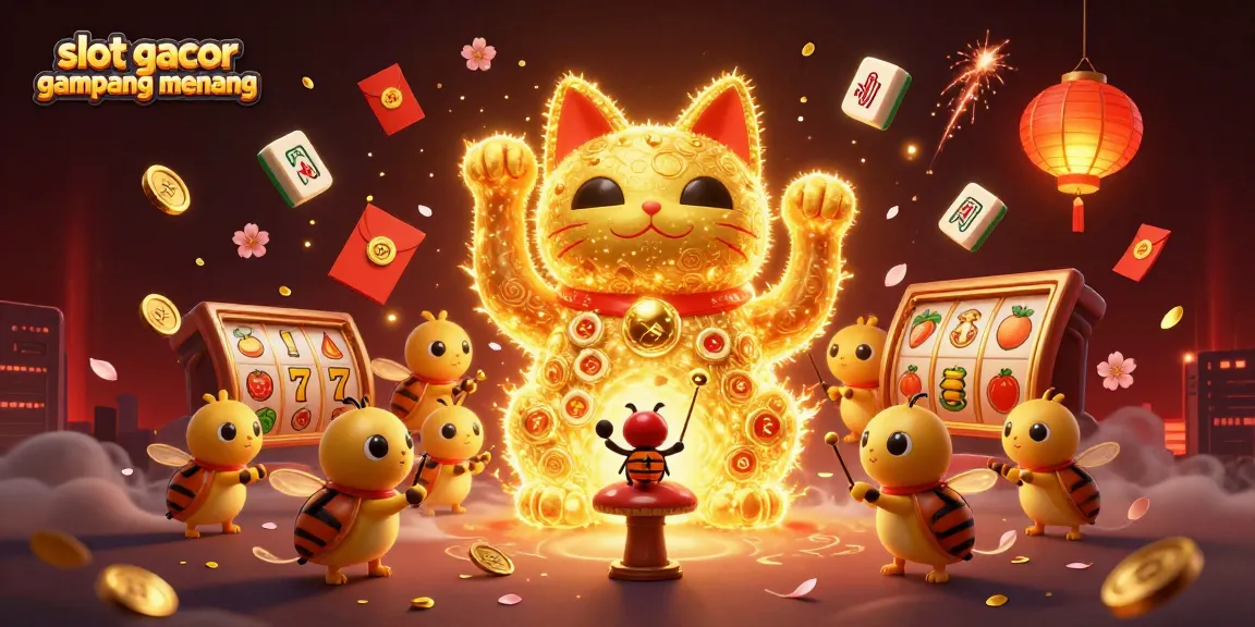 Experience thrilling slot gacor gampang menang gameplay with vibrant visuals of a joyful cat symbol and dynamic elements.